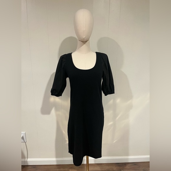 sundays Dresses & Skirts - Anthropologie Sundays Ayla Dress, Black Puff Sleeve Scoop Neck Fitted Dress